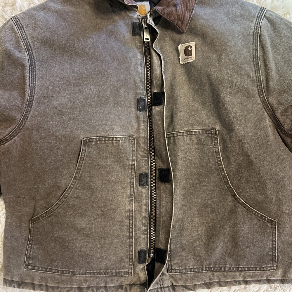 Carhartt J22-CHT Brown Vintage Mens XXL Arctic Jacket Corduroy Collar Distressed - Picture 2 of 16